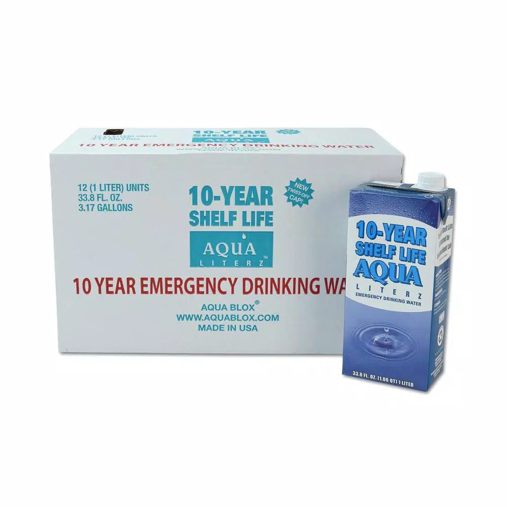 Ready America Aqua Literz Emergency Drinking Water, 1L (12-Pack), 10-Year Shelf Life