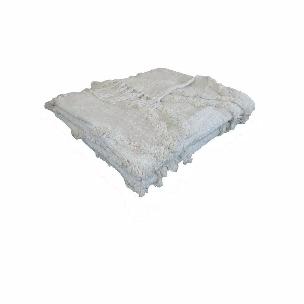 LR Resources LR Home Handmade Boho Tufted Cotton Throw Blanket with Fringe, Beige, 50 x 60 in