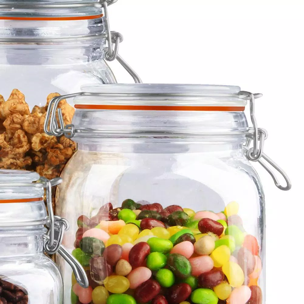 Home Basics 4-Piece Glass Kitchen Canister Set with Airtight Metal Clamp Flip Top Lids
