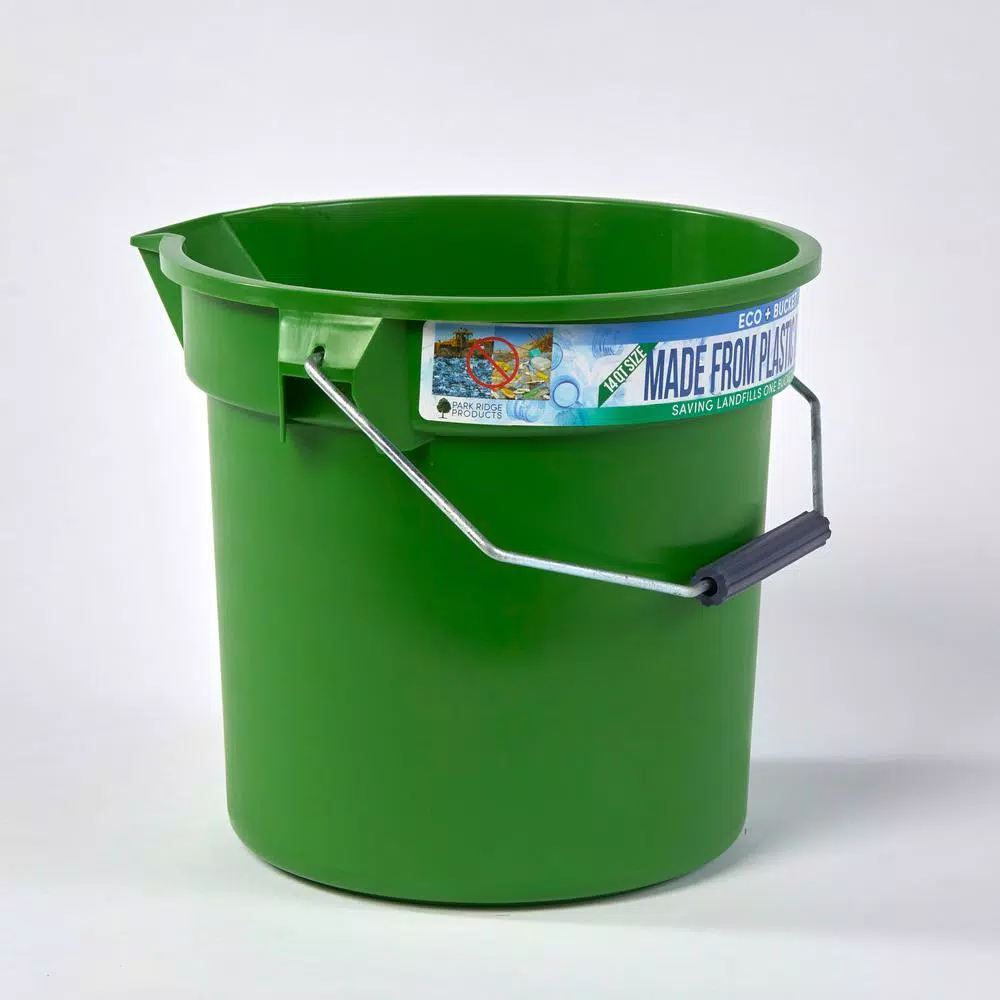 TAFCO PRODUCTS Tafco 3.5 Gal. ECO Utility Bucket, 14 Qt. Heavy-Duty Recycled Plastic Pail with Spout and Sponge, Green