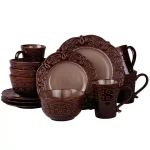 Elama Salia 16-Piece Brown Stoneware Dinnerware Set, Service for 4 thumbnail 1