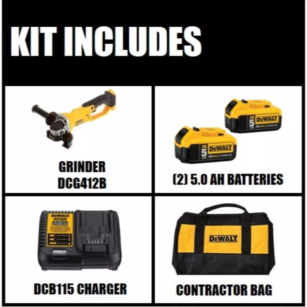 DEWALT 20V MAX Cordless Angle Grinder Kit with (2) 5.0 Ah Batteries & Charger