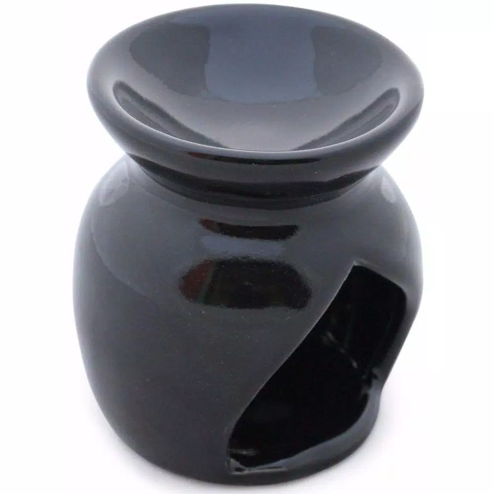 Benzara Black Handmade Ceramic Oil Diffuser and Warmer with Leaf Cutout Design