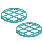 Home Basics Lattice Cast Iron Turquoise Trivet Set of 2 - Heat Resistant Decorative Hot Mats thumbnail 1
