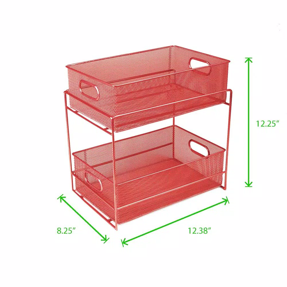 MIND READER 2-Tier Red Metal Mesh Utensil Caddy & Flatware Organizer