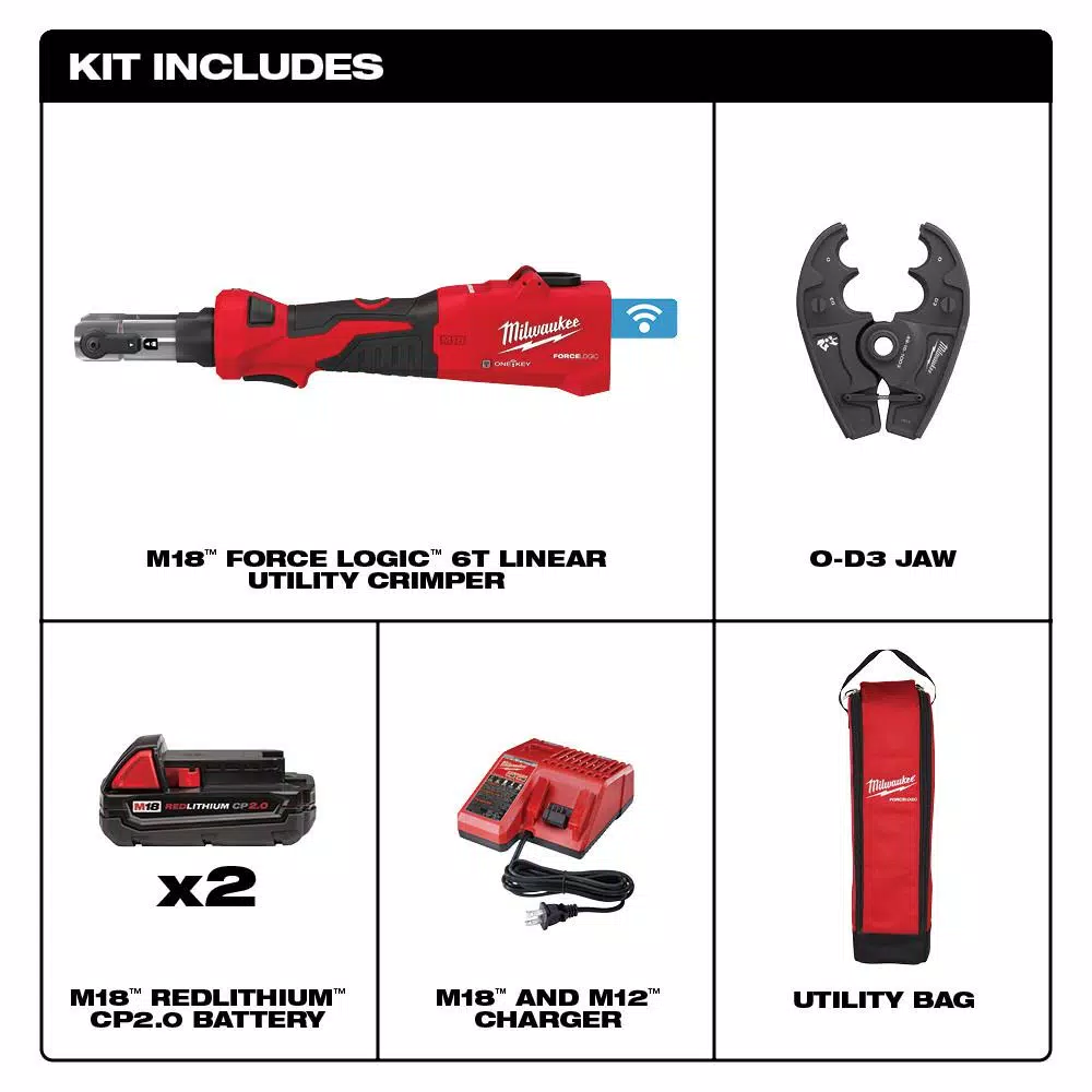 Milwaukee M18 FORCE LOGIC 6-Ton Cordless Utility Crimping Kit with O-D3 Jaw