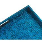 Abigails Blue Lacquered Wooden Basket Weave Square Serving Tray, 17.75 in. thumbnail 2