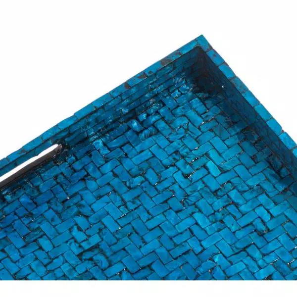 Abigails Blue Lacquered Wooden Basket Weave Square Serving Tray, 17.75 in.