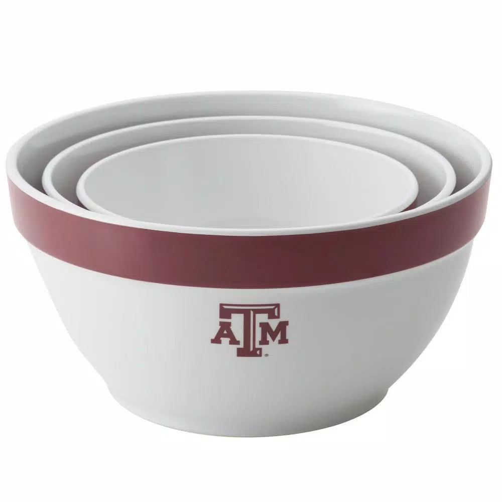 College Kitchen Collection Texas A&M Aggies 3-Piece Nesting Party Bowl Set, Maroon Melamine
