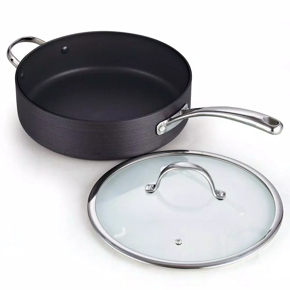 Cooks Standard 5 Qt. Hard-Anodized Aluminum Nonstick Deep Saute Pan with Glass Lid, Black