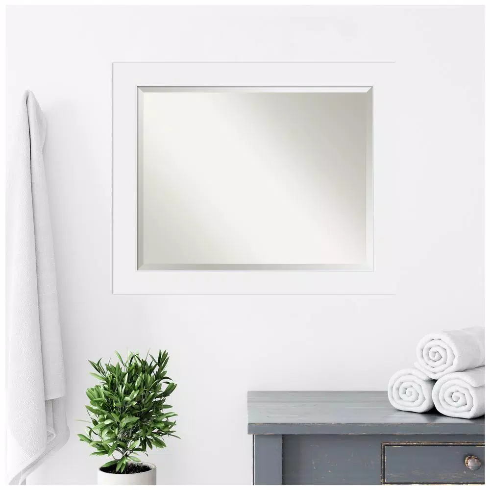 Amanti Art Corvino 33 in. W x 27 in. H Rectangular Beveled Edge Bathroom Vanity Mirror, Satin White