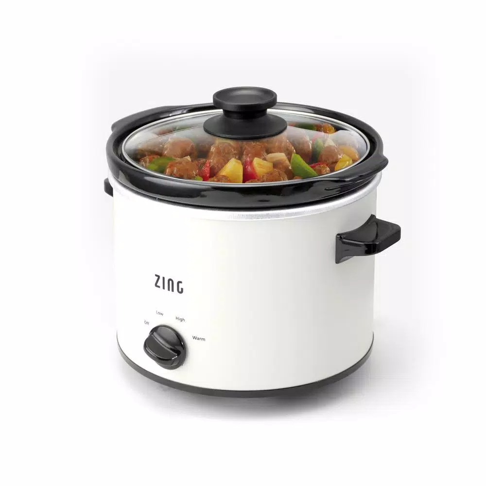 Zing 4 Qt. Round White Slow Cooker with Glass Lid and 3 Heat Settings