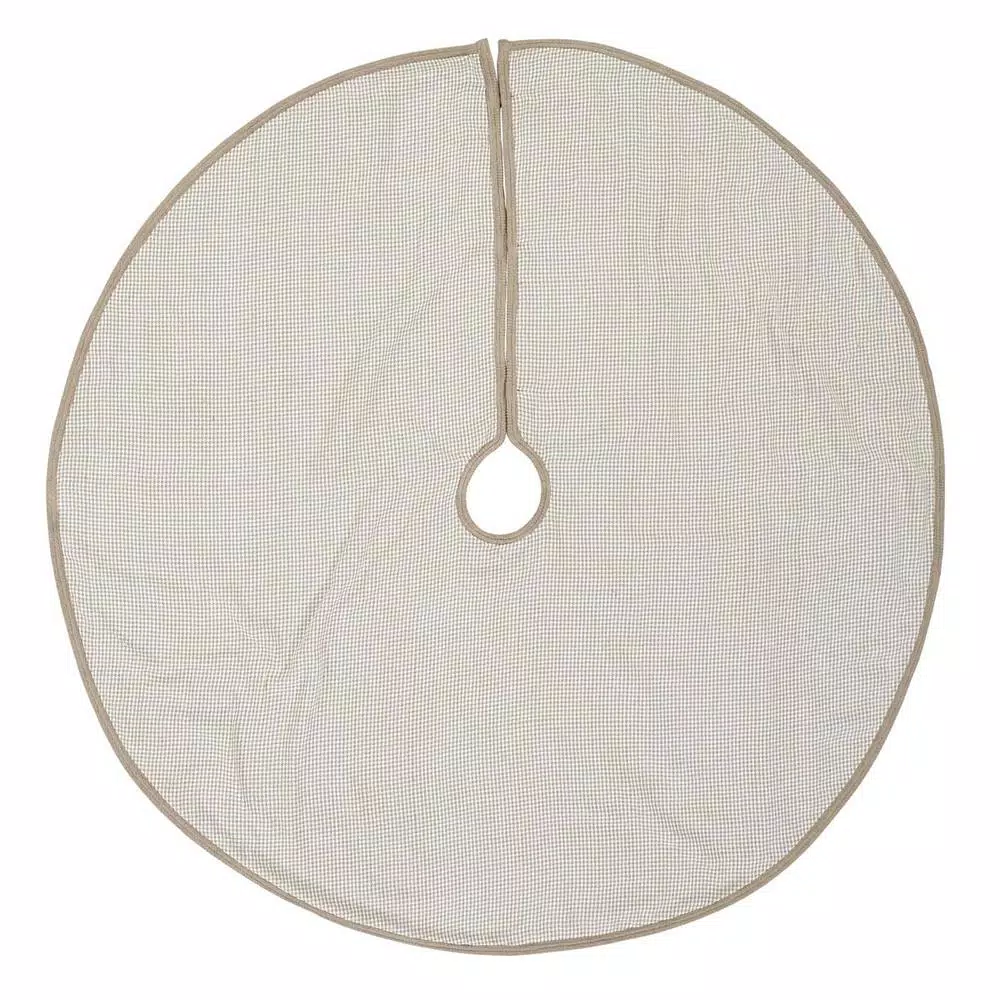 VHC Brands 55 in. Pearlescent Natural Tan Coastal Christmas Tree Skirt with Snowflake Pearl Buttons