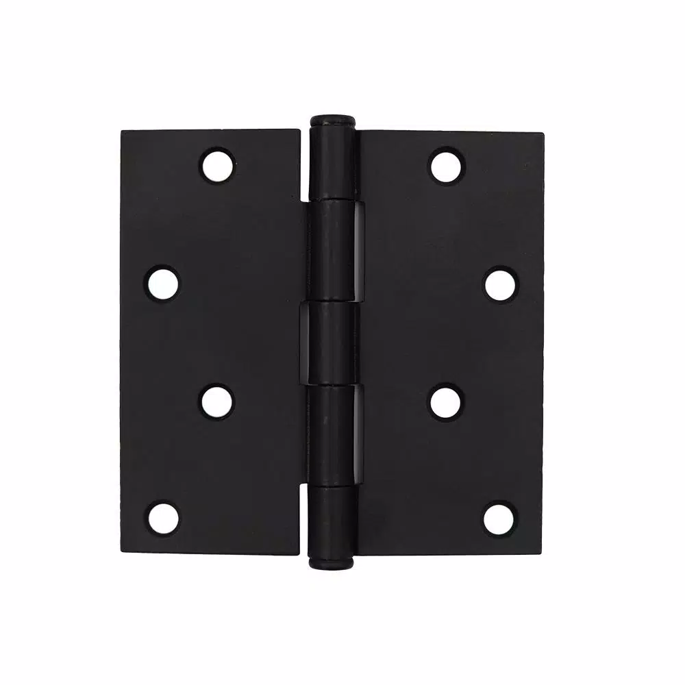 Everbilt 4 in. Matte Black Square Corner Smooth Action Butt Door Hinge, 3-Pack