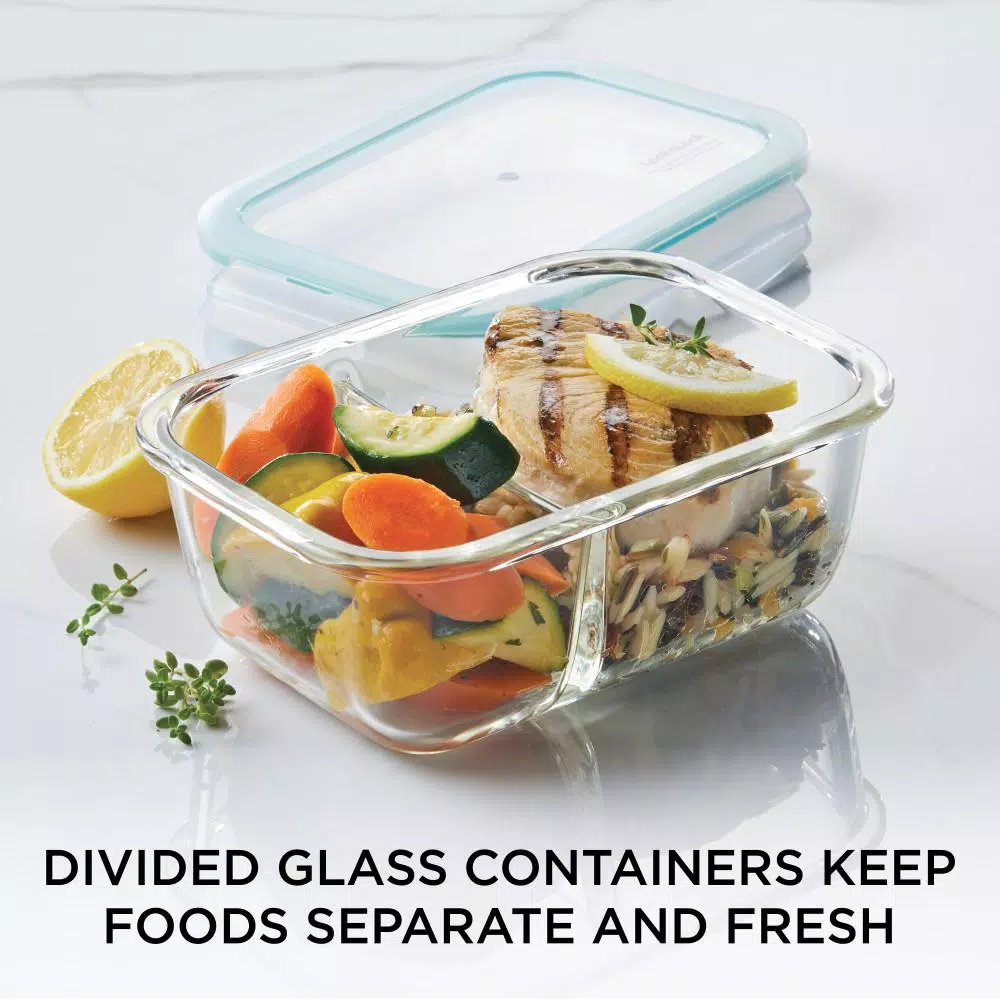 Lock & Lock Purely Better 32oz Divided Borosilicate Glass Food Storage Container, Rectangular
