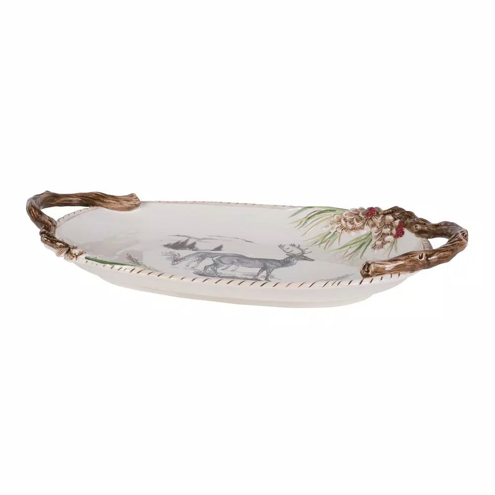 FITZ and FLOYD 20 in. Forest Frost Holiday Platter - Oval Earthenware Christmas Serving Platter