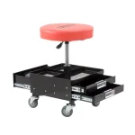 Pro-Lift Red Pneumatic Rolling Work Seat with Dual Tool Trays and Heavy Duty Casters thumbnail 1