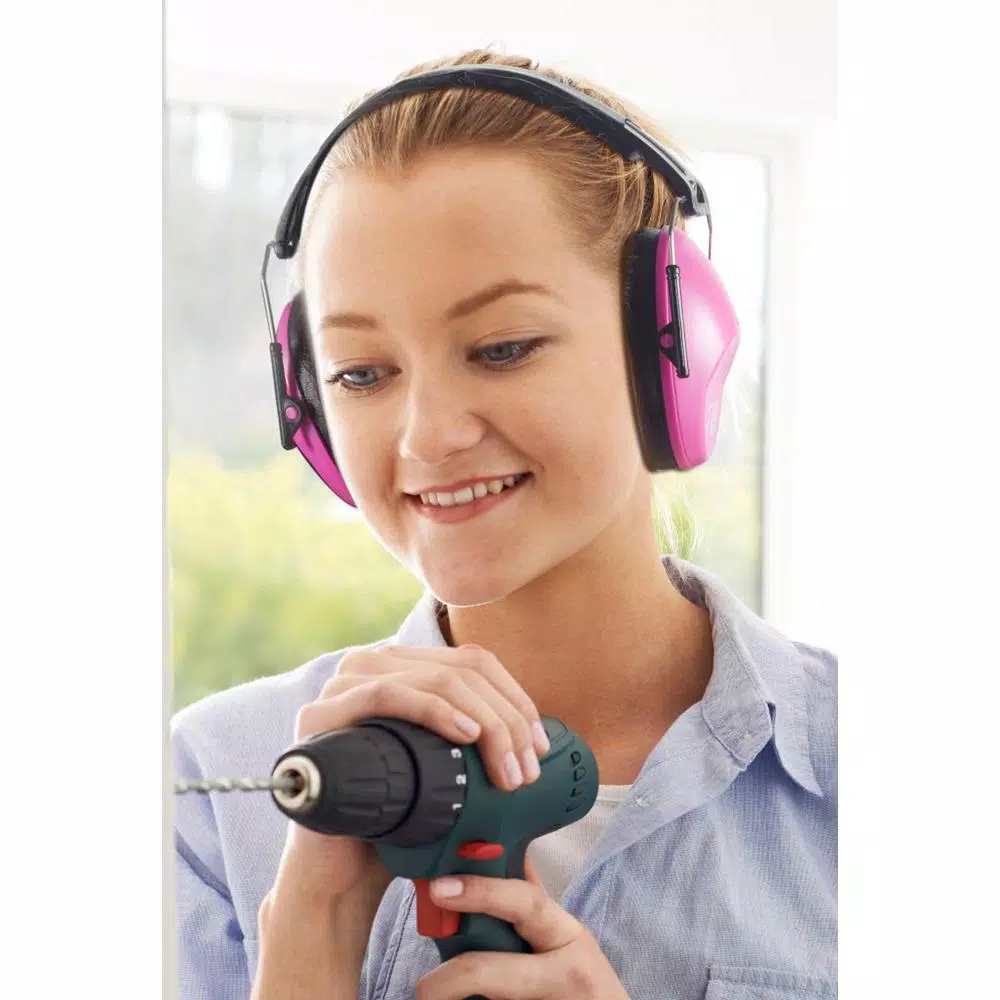 G & F Products Pink Passive Folding Slim Earmuffs for Kids and Women - 26 NRR Hearing Protection