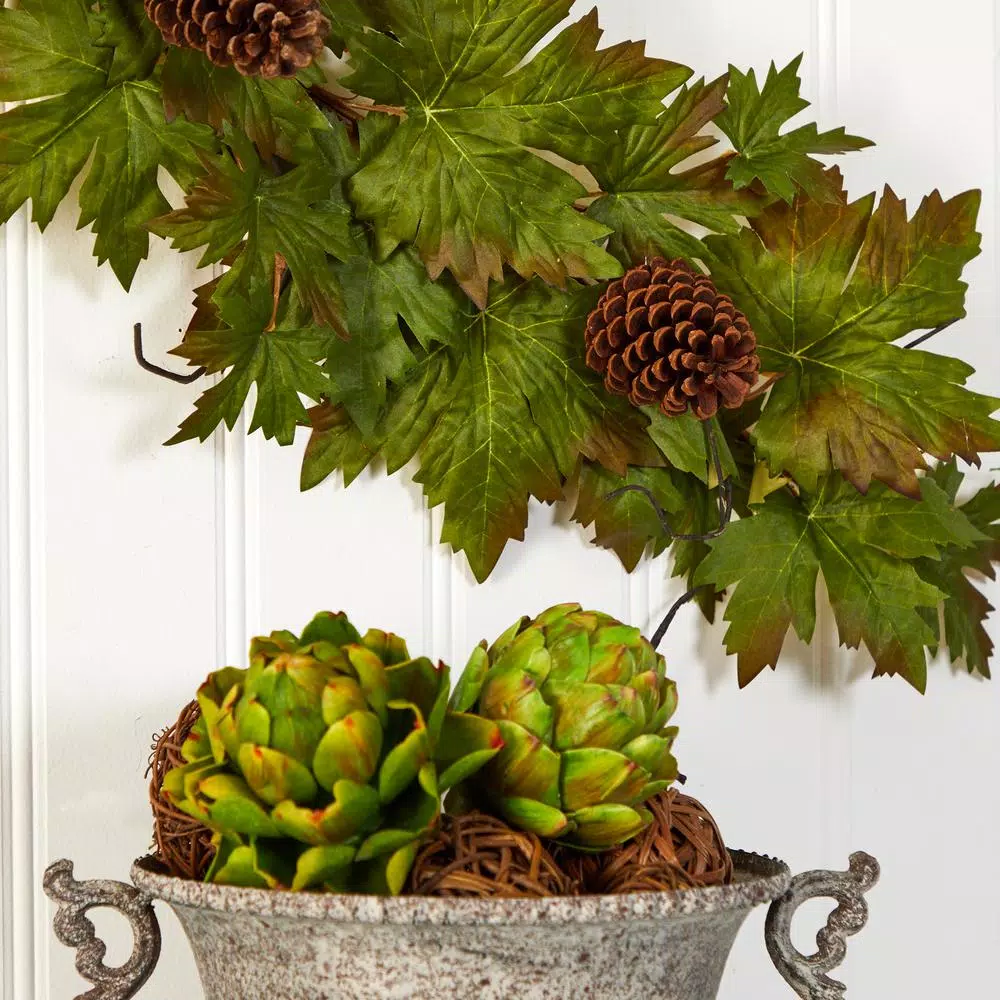 Nearly Natural 5 ft. Artificial Fall Garland with Maple Leaves and Pine Cones
