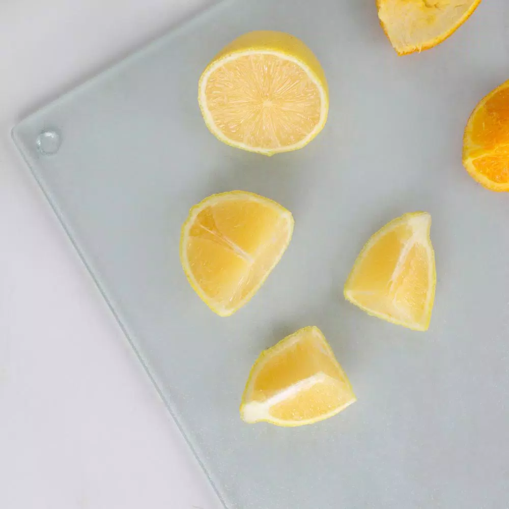 Home Basics Frosted Tempered Glass Cutting Board - Modern Rectangular Serving Platter
