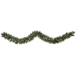 Nearly Natural 9 ft. Pre-lit Frosted Swiss Pine Artificial Garland with 50 LED Lights and Berries thumbnail 1