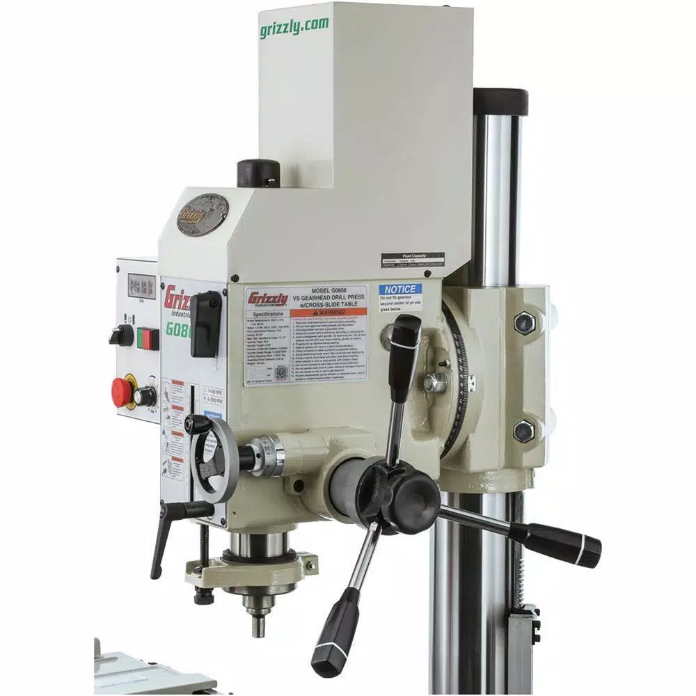 Grizzly Industrial Variable-Speed Gearhead Drill Press with Cross-Slide Table and Power Feed