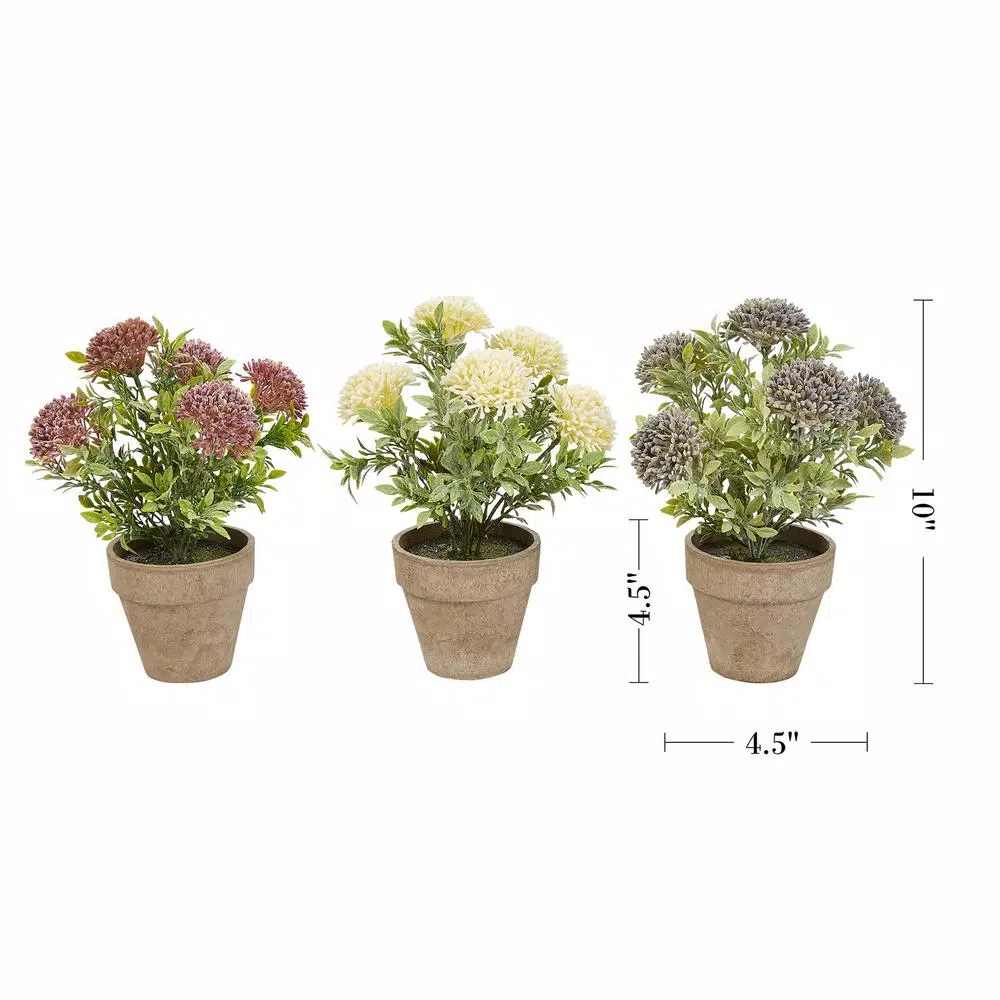 Pure Garden 10 in. Assorted Faux Flower Arrangement Set of 3