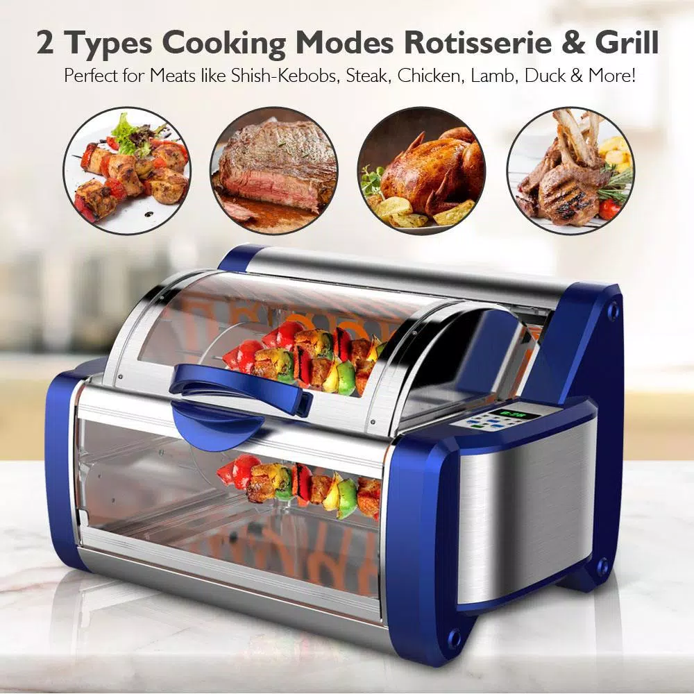NutriChef 22 Qt Countertop Rotisserie & Grill Oven, 1200W, Blue