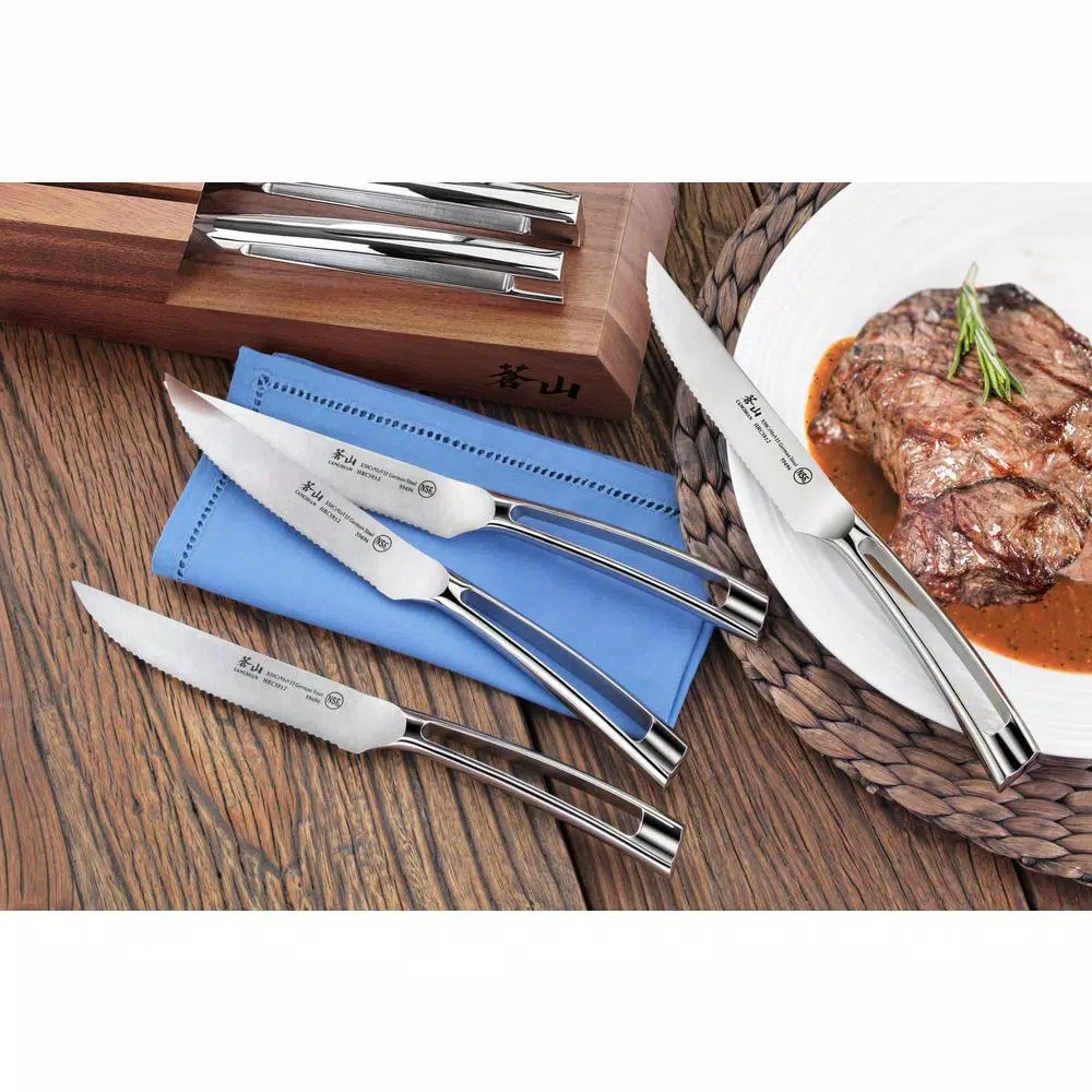 Cangshan N1 Series 5 in. Steak Knife Set with Acacia Wood Block, 9-Piece Set