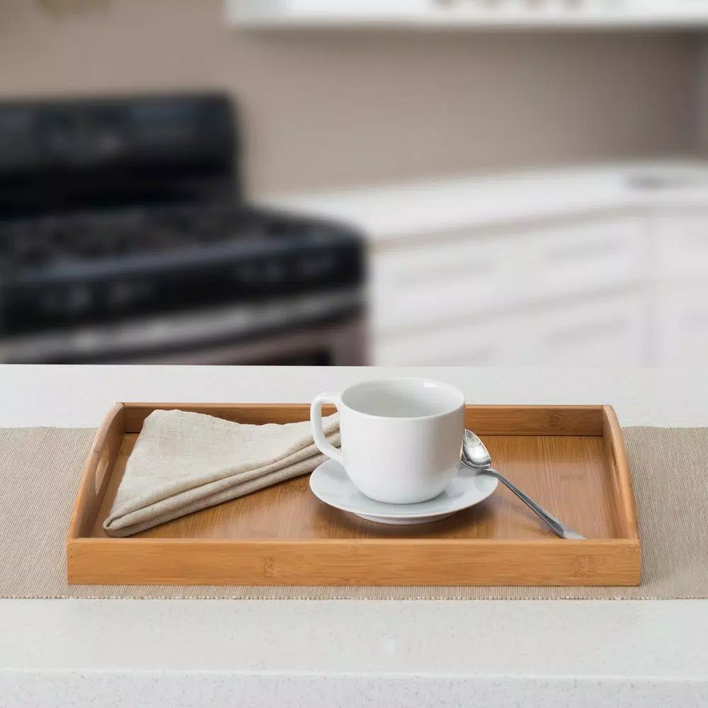 Home Basics Natural Bamboo Serving Tray, 16.87 x 11.62 in, Tan