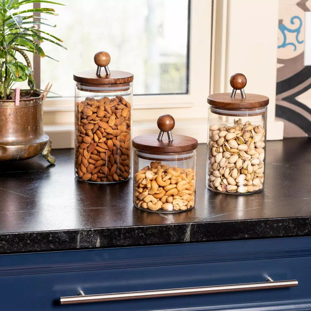Honey-Can-Do 3-Piece Acacia Wood Top Borosilicate Glass Kitchen Canister Set