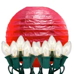 LUMABASE 10 in. Red Paper Lantern String Lights, 30 ft. Cord with 10 Incandescent Bulbs thumbnail 1
