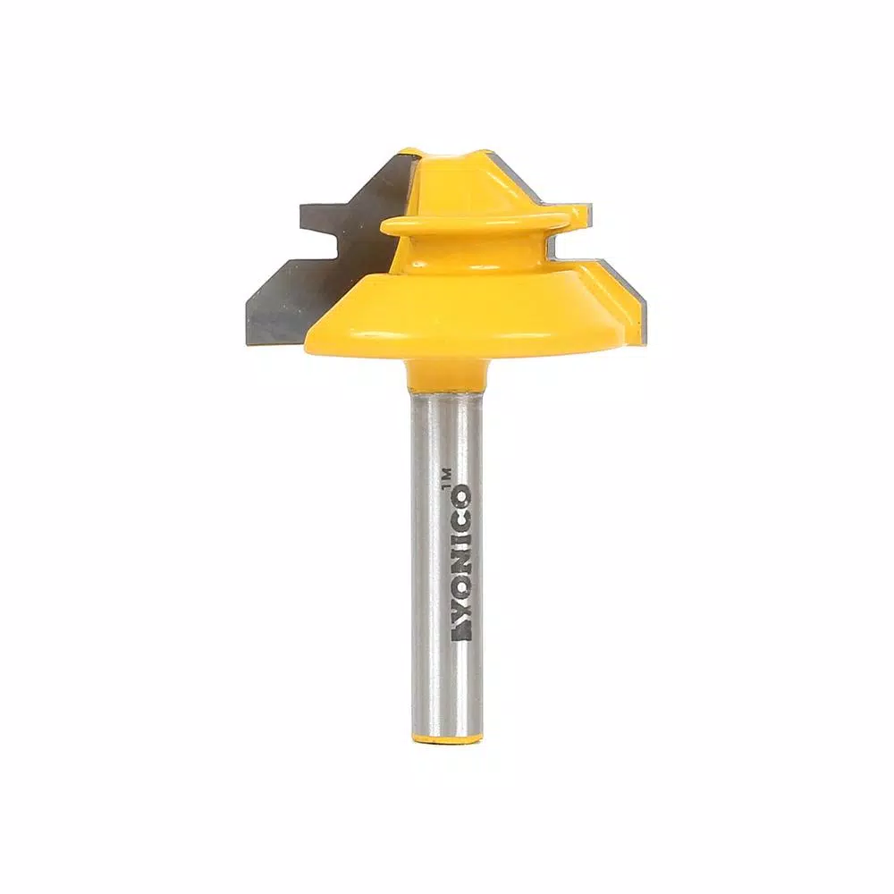 Yonico Carbide Tipped Lock Miter Router Bit, 1/4 in. Shank, for up to 1/2 in. Stock