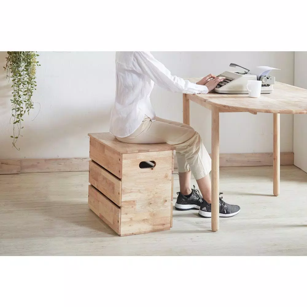 ORE International Mid-Century Modern Natural Wood Storage Box & Multipurpose Bench