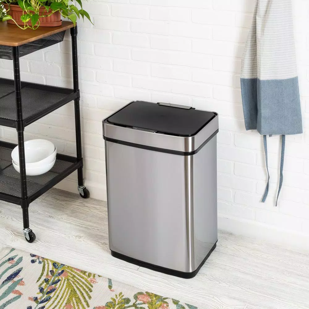Honey-Can-Do 13 Gal. Stainless Steel Touchless Motion Sensor Trash Can with Digital Timer