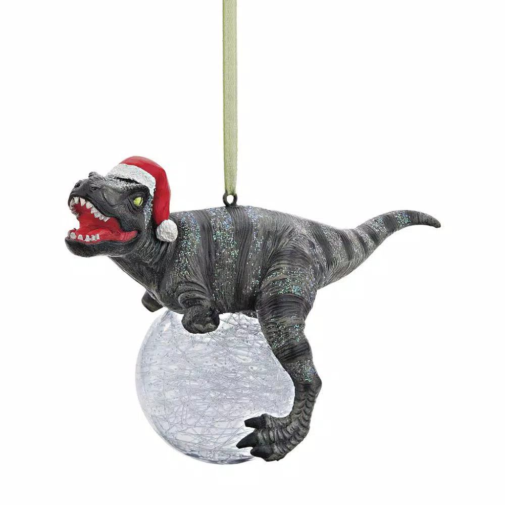 Design Toscano Blitzer the T-Rex Holiday Ornament, Hand-Painted Resin Dinosaur Collectible