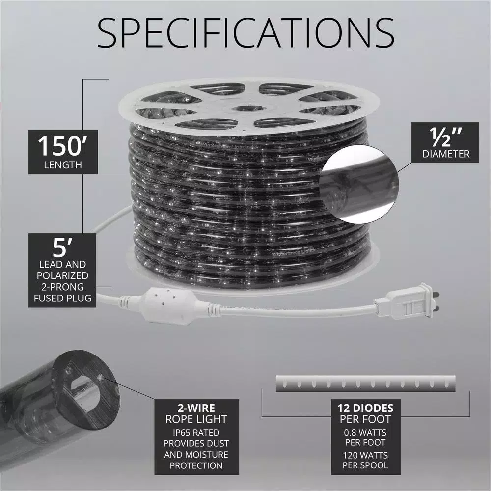 Wintergreen Lighting 150 ft. Blue LED Rope Light Kit, 1800-Light Dimmable & Weather Resistant