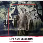 Haunted Hill Farm 5 ft. Animatronic Moaning Skeleton Halloween Prop with Green Cloak thumbnail 5