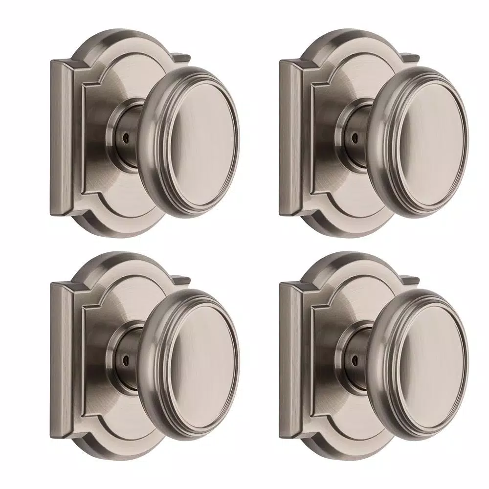 Baldwin Prestige Carnaby Satin Nickel Passage Door Knobs, 4-Pack