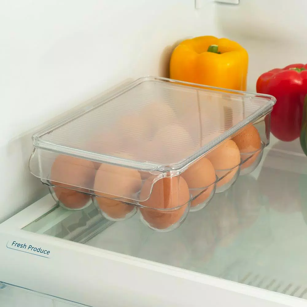 Unbranded Clear 12-Egg Holder Fridge Bin with Removable Stackable Lid
