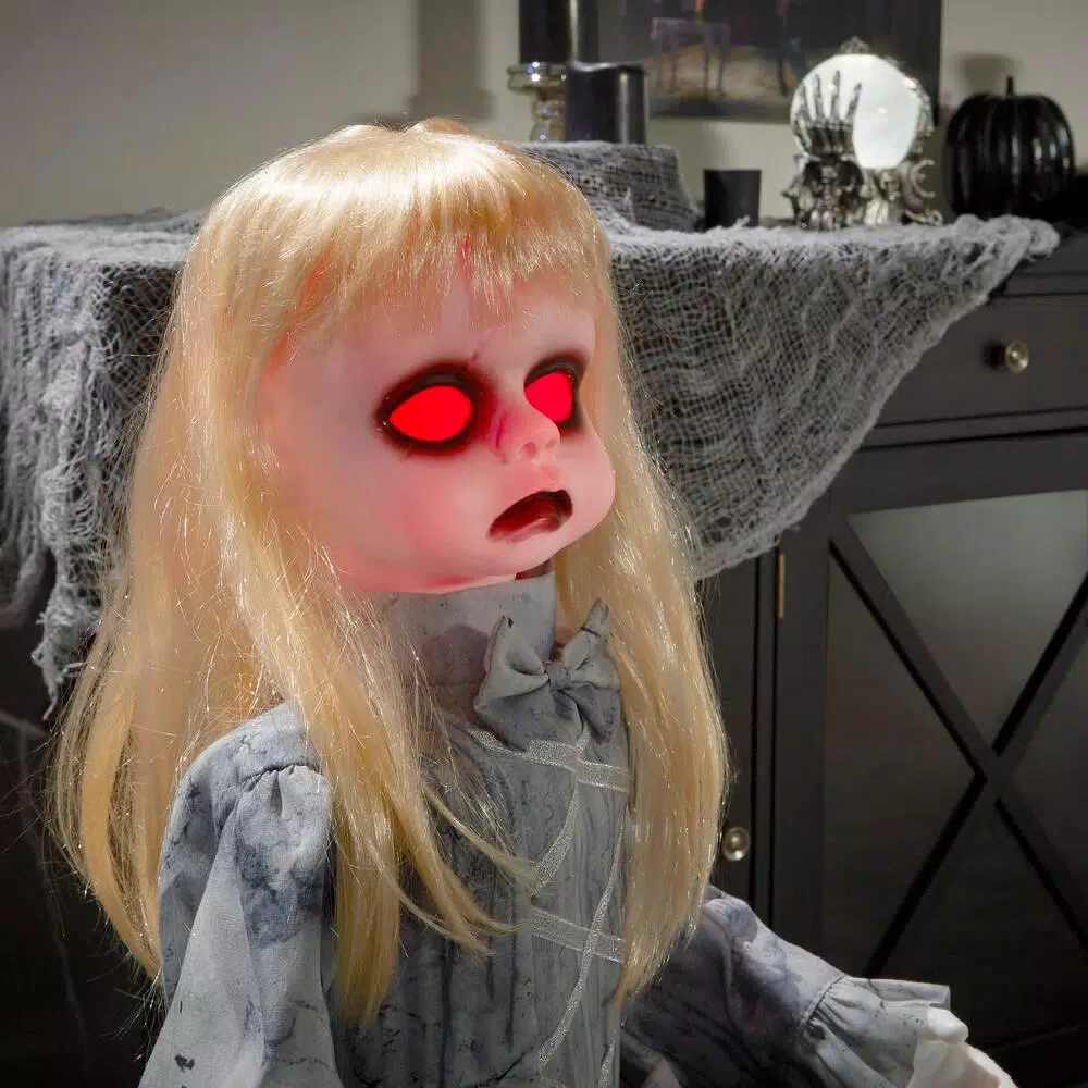 Home Accents Holiday 3 ft. Animated Victorian Doll with Red LED Eyes and Sound Sensor