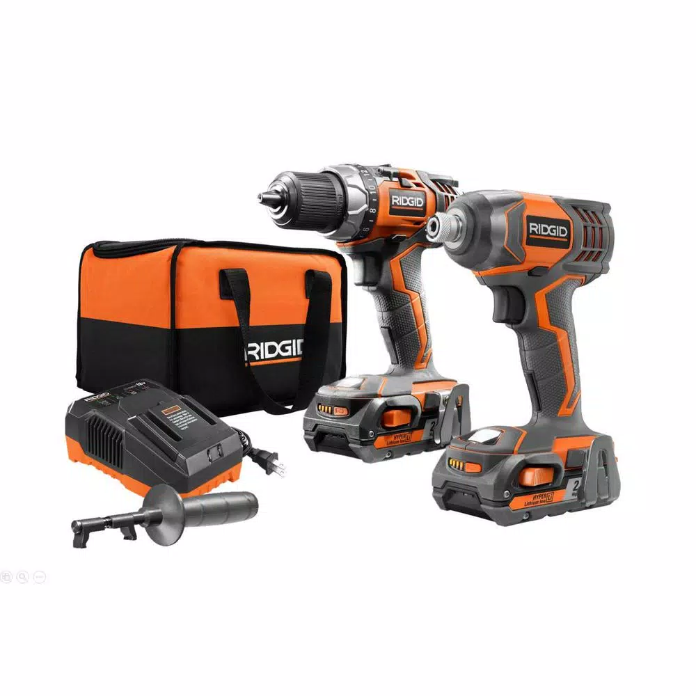 RIDGID 18V Cordless Drill/Driver and Impact Driver Combo Kit with 4 Lithium-Ion Batteries