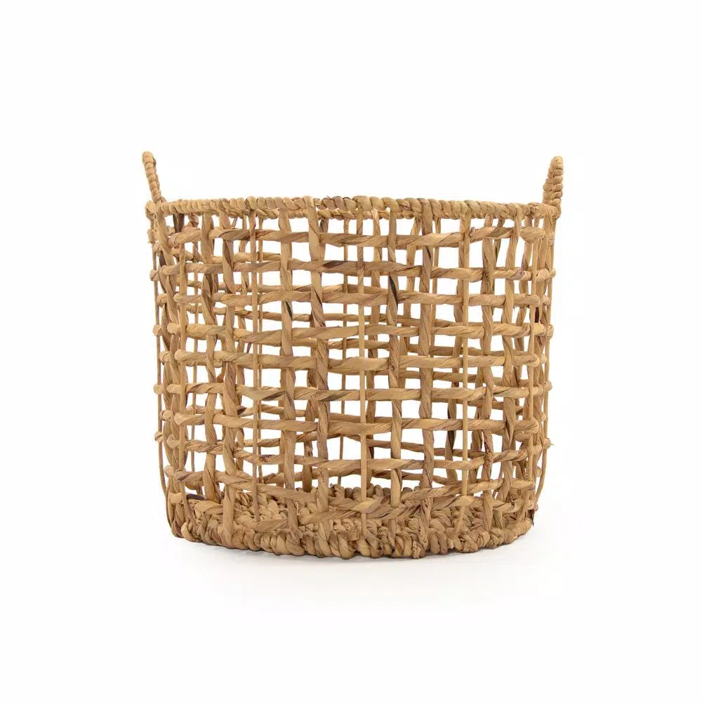 Zentique Large Round Handwoven Water Hyacinth Wicker Basket with Handles