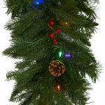 Nearly Natural 9 ft. Artificial Icicle Christmas Garland with 50 Multi-Color LED Lights, Berries and Pine Cones thumbnail 3