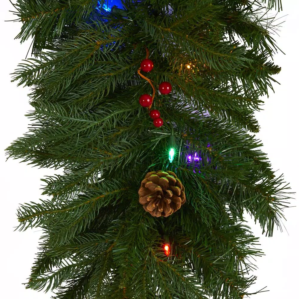 Nearly Natural 9 ft. Artificial Icicle Christmas Garland with 50 Multi-Color LED Lights, Berries and Pine Cones