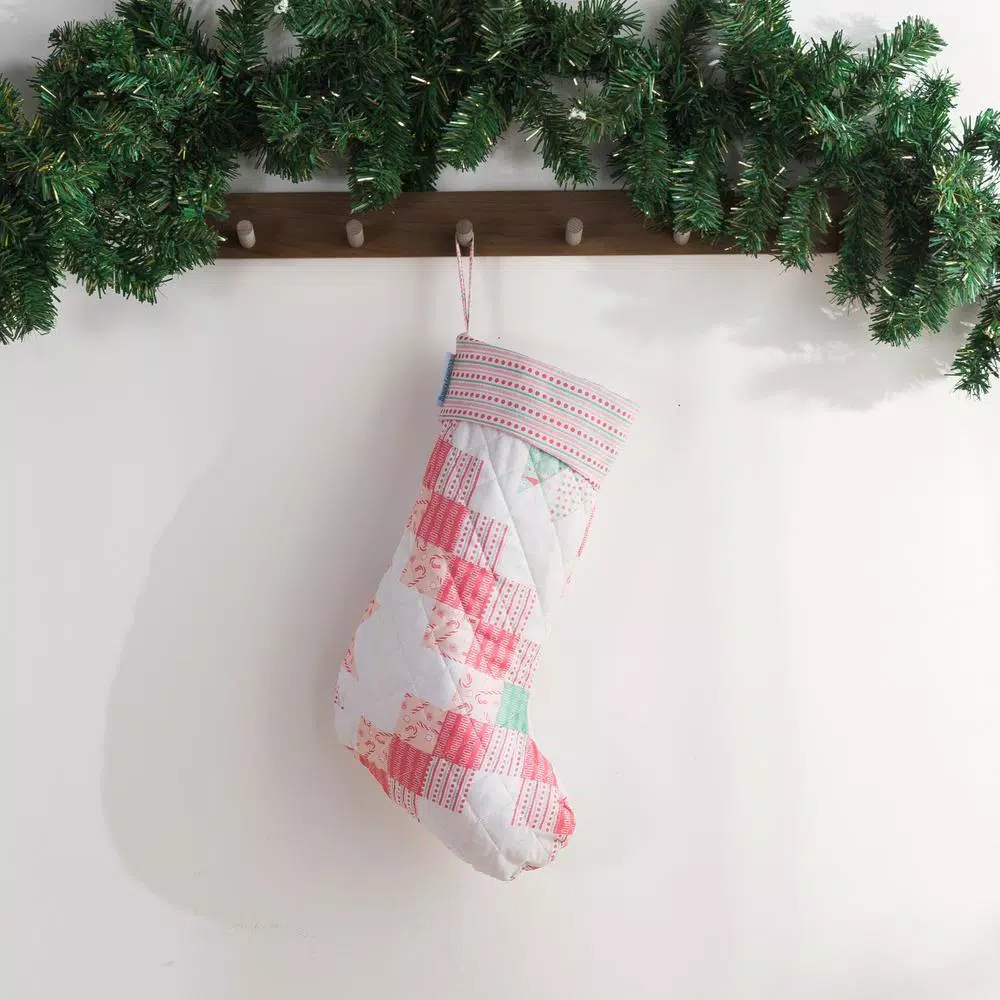 Country Living 17.5 in. Blush Retro Star Christmas Stocking - Vintage Inspired Microfiber