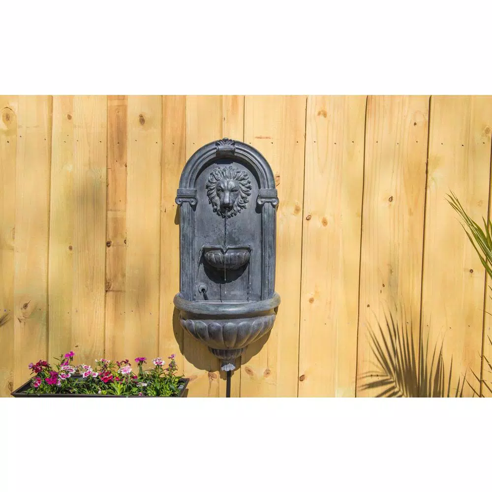 Kenroy Home Royal Resin Wall Fountain with Lion Head Design and LED Light, Zinc Finish