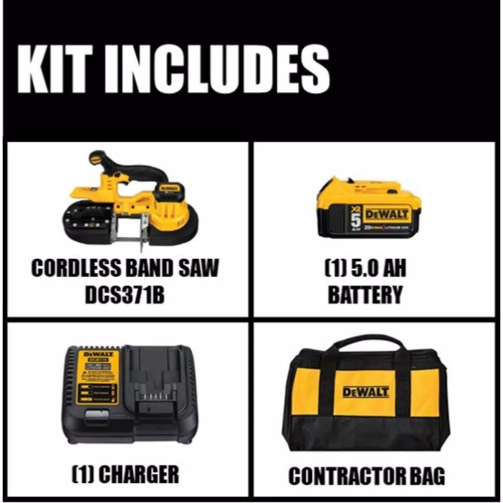 DEWALT DCS371B 20V MAX Cordless Band Saw Kit with 5.0 Ah Battery and Charger