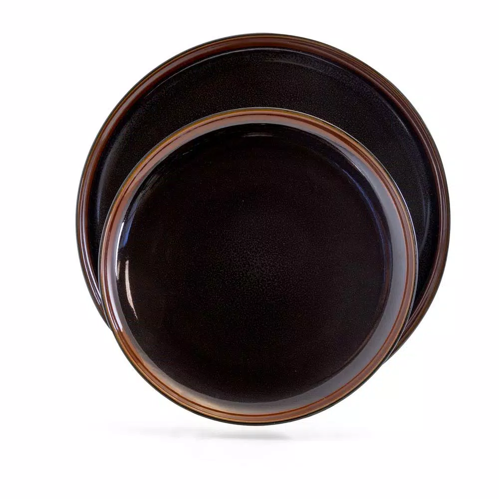 Elama Midnight Beach 16-Piece Metallic Black Stoneware Dinnerware Set, Service for 4