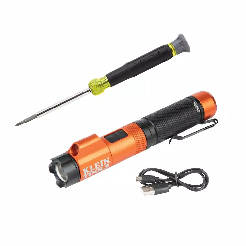Klein Tools Precision Electronics Screwdriver and Rechargeable Focus Flashlight with Laser Set